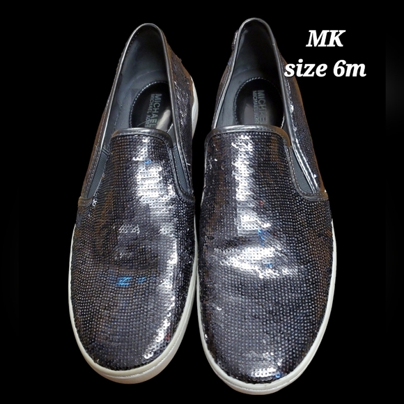 Michael Kors Keaton Slip On Sneakers Sequins Guntmetal Size 6M - Picture 1 of 5